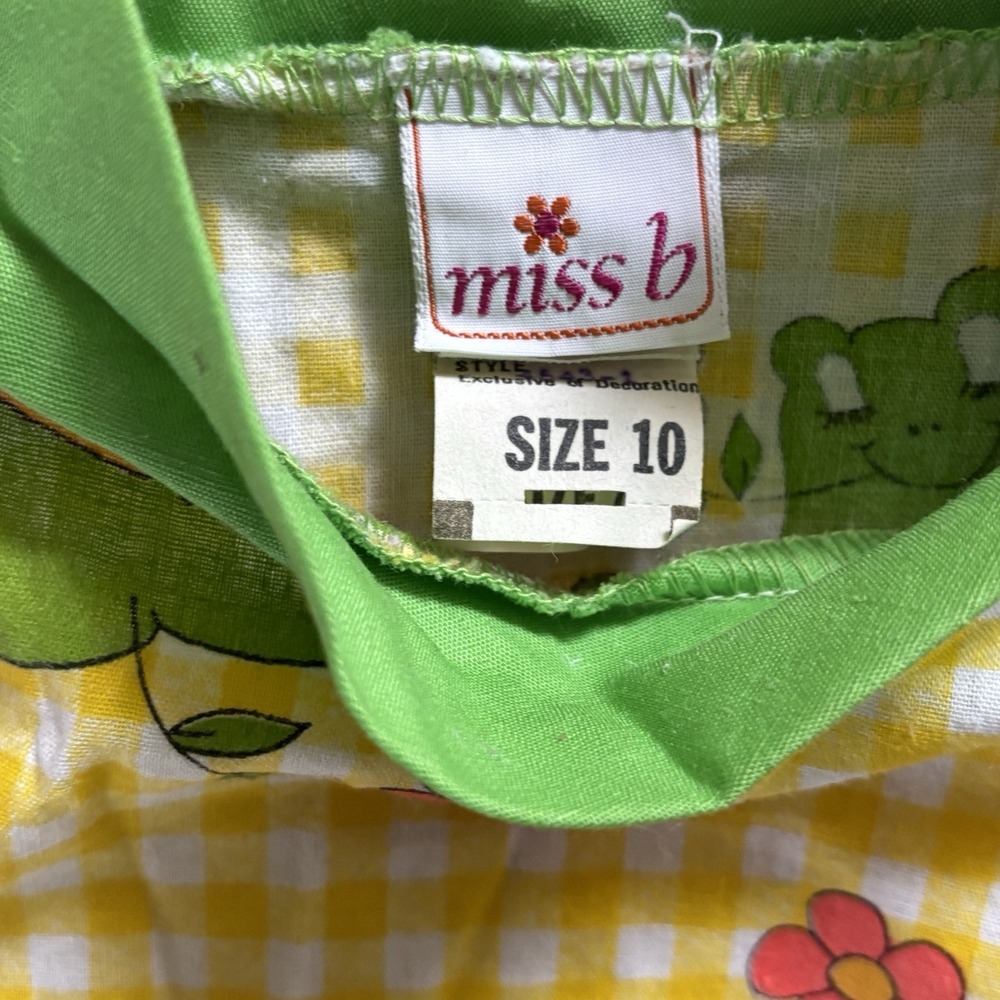 VINTAGE 60s 70s Miss B Shift Dress Size 10 Yellow Gingham Adorable Frogs Teen SZ - Picture 6 of 9